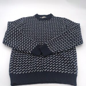 LL Bean Birds Eye Sweater Men M M-Tall Ragg Lambswool Heritage Classic Navy Blue
